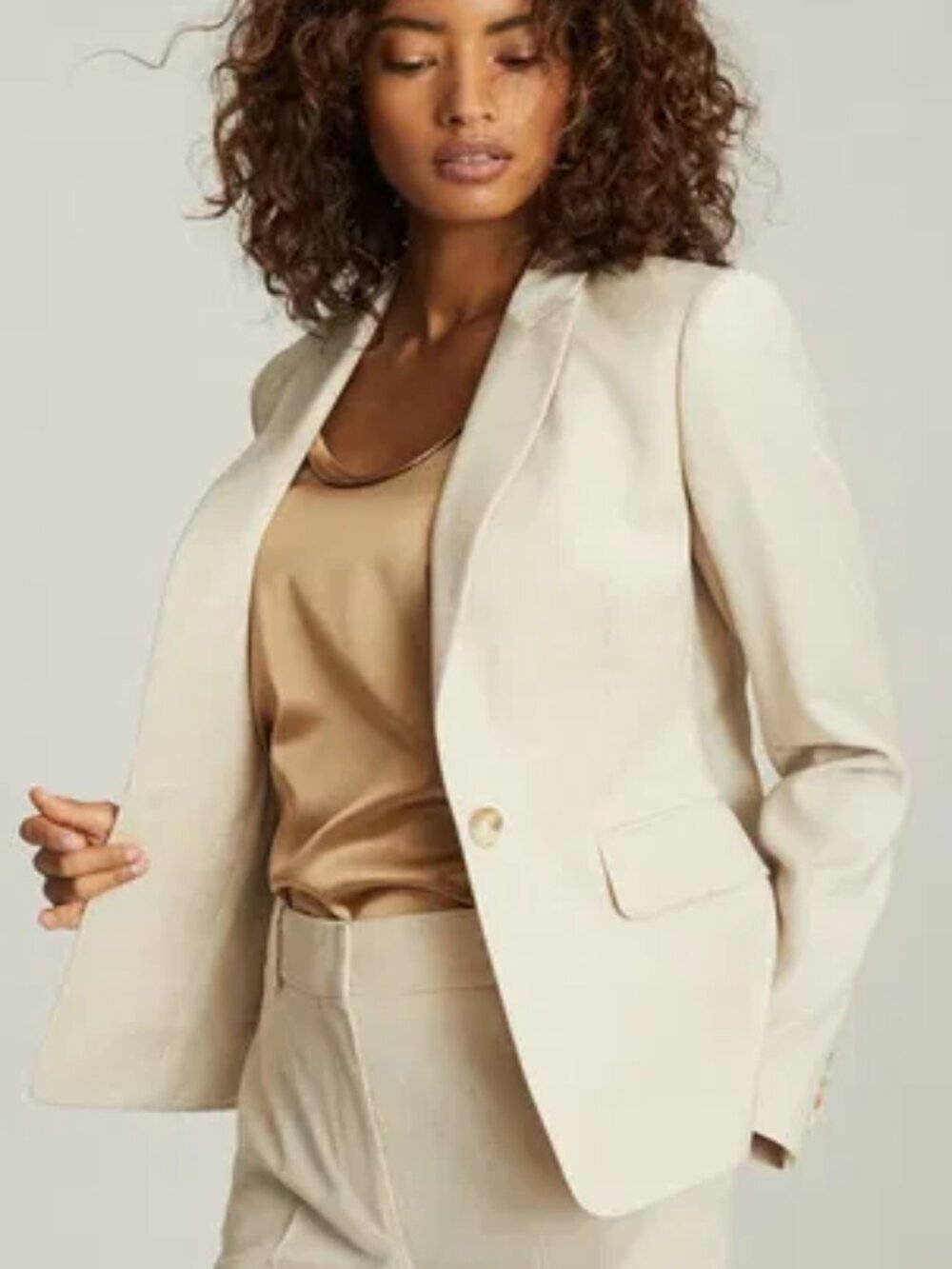 REISS Tanya Wool Blend Slim Fit Blazer Cream US 2/ UK 6 NWT